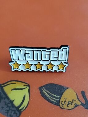 Grand Theft Auto Wanted Enamel Pin — White and Gold Stars